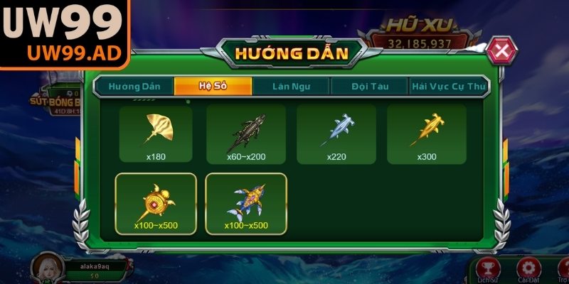 Mỗi loài cá có hệ số thưởng riêng, tạo động lực cho người chơi